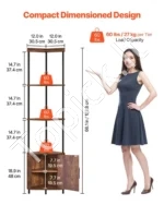 5 pakopų kampinė lentyna su LED apšvietimu ir durelėmis – 167,8 cm aukščio siauras pastatomas stovas-vitrina su spintele - Image 3