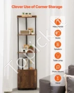 5 pakopų kampinė lentyna su LED apšvietimu ir durelėmis – 167,8 cm aukščio siauras pastatomas stovas-vitrina su spintele - Image 4