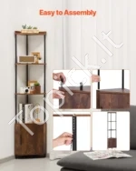 5 pakopų kampinė lentyna su LED apšvietimu ir durelėmis – 167,8 cm aukščio siauras pastatomas stovas-vitrina su spintele - Image 7