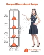 5 pakopų kampinė lentyna su LED apšvietimu – 162,5 cm aukščio siauras pastatomas stovas-vitrina gyvenamajam kambariui - Image 3