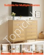 5 stalčių komoda su rotango apdaila, natūralaus medžio spalvos, su medinėmis kojelėmis 70,2 x 40 x 106,5 cm - Image 7