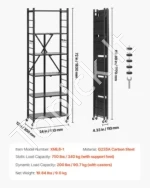 6 pakopų sulankstoma metalinė lentyna su ratukais (30 x 61 x 183 cm) - Image 7