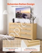 6 stalčių komoda ratanas miegamajam 144,5 x 45 x 79,5 cm natūralaus medžio spalvos - Image 4