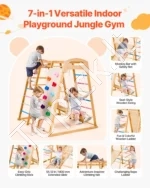 7-viename medinė vaikiška žaidimų aikštelė (jungle gym) su čiuožykla, 147 x 120 x 143 cm - Image 2