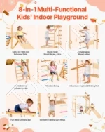8-viename medinė vaikiška žaidimų aikštelė (jungle gym) su čiuožykla, 223 x 222 x 192 cm - Image 2