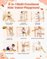 8-viename medinė vaiku žaidimų aikštelė (jungle gym) su čiuožykla ir sūpynėmis, 222 x 225 x 192 cm - Image 2