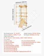 8 viename vaikiška ir suaugusiųjų švediška sienelė 12 pakopų, iš natūralios medienos, su priedais - Image 7