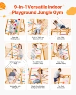9-viename medinė vaikiška žaidimų aikštelė (jungle gym) su čiuožykla, 147 x 120 x 143 cm - Image 2