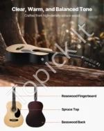 Akustinė gitara 36 colių 905 x 330 x 105 mm pradedančiųjų rinkinys su dėklu (natūrali spalva) - Image 2