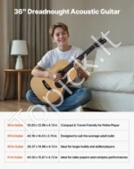 Akustinė gitara 36 colių 905 x 330 x 105 mm pradedančiųjų rinkinys su dėklu (natūrali spalva) - Image 3