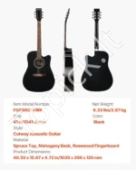 Akustinė gitara 41 colio (104 cm) pradedančiųjų rinkinys su dėklu (juoda) - Image 7