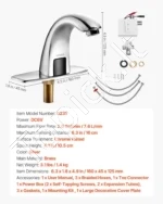 Automatinis bekontaktis vonios praustuvo maišytuvas 160 x 45 x 125 mm su judesio jutikliu ir dengiamąja plokštele - Image 7