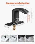 Automatinis bekontaktis vonios praustuvo maišytuvas 160 x 45 x 130 mm su judesio jutikliu ir matine juoda apdaila - Image 3