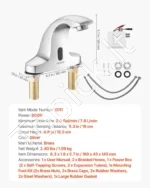 Automatinis bekontaktis vonios praustuvo maišytuvas 160 x 45 x 145 mm su judesio jutikliu ir šalto vandens funkcija - Image 7
