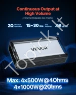 Automobilinis garso stiprintuvas 4 kanalų, klasės D stereo įrenginys su didelės galia išėjimu (maks. 4 x 500W / 4 x 1000W) - Image 2