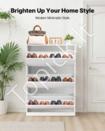 Balta laisvai statoma batų spintelė su 3 nuleidžiamais stalčiais (80 x 24 x 120 cm) - Image 2