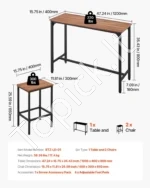 Baro stalas su dviem kėdėmis – 120 cm industrinio stiliaus baldų rinkinys virtuvei ir svetainei  1200 x 400 x 900 mm - Image 3