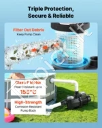 Baseino siurblys 550W, 14 000 l/h galingas vieno greičio vandens siurblys su laikmačiu - Image 6