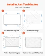 Cinkuoto plieno tinklinės tvoros varteliai 72 x 48 colių (pritaikomi 2–6 pėdų pločio angoms) - Image 3