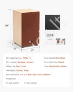 Didelis medinis cajon būgnas – perkusinis instrumentas su būgno sraigėmis ir sėdimąja pagalvėle 305 x 305 x 508 mm - Image 7