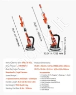 Elektrinis gipso kartono šlifuoklis 950 W, sulankstomas, su LED apšvietimu ir dulkių žarna - Image 7