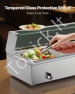 Elektrinis maisto šildytuvas 1500W nerūdijančio plieno su stikliniu dangčiu 5 indų talpos - Image 4