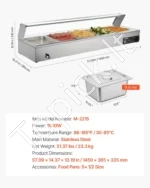 Elektrinis maisto šildytuvas 1500W nerūdijančio plieno su stikliniu dangčiu 5 indų talpos - Image 7