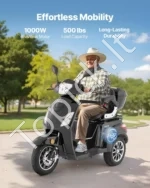 Elektrinis triratis senjorams 1000W neįgaliųjų vežimėlis 35 km - Image 2