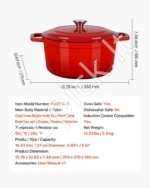 Emailiuotas ketaus puodas (dutch oven) 5,7 l su dangčiu ir dvigubomis rankenomis, 35 x 27 x 19 cm - Image 7