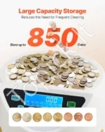 Euro monetų skaičiuotuvas ir rūšiuotuvas 147 vnt. per minutę LCD ekranas 8 padėklai - Image 3