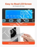 Euro monetų skaičiuotuvas ir rūšiuotuvas 147 vnt. per minutę LCD ekranas 8 padėklai - Image 4