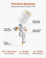 HVLP pneumatinis dažymo pistoletas, gravitacinis purkštuvas su 3 keičiamais purkštukais (1.3 / 1.4 / 1.7 mm) ir 600 ml indeliu - Image 4