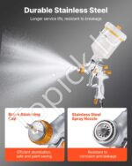HVLP pneumatinis dažymo pistoletas, gravitacinis purkštuvas su 3 keičiamais purkštukais (1.3 / 1.4 / 1.7 mm) ir 600 ml indeliu - Image 5
