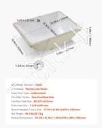 Įmontuojamas stačiakampis vonios kambario praustuvas 515 x 385 mm, baltos keramikos praustuvo dubuo su persipylimo anga - Image 7
