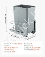 Ištraukiama 33 litrų (35 QT) šiukšliadėžė virtuvės spintelei su švelnaus uždarymo sistema (41 x 27,7 x 48,7 cm) - Image 7