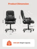 Juoda ergonominė vadovo kėdė su aukštu atlošu ir reguliuojama juosmens atrama - Image 3