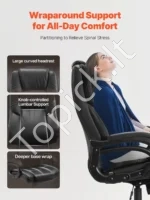 Juoda ergonominė vadovo kėdė su aukštu atlošu ir reguliuojama juosmens atrama - Image 4