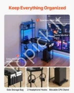 Kampinis rašomasis stalas 120 x 90 cm, L formos su lentyna, elektros lizdais ir LED apšvietimu - Image 6