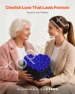 Karališkojo Mėlynojo Aksomo Stabilizuotų Rožių Puokštė Širdies Formos Dėžutėje (27 vnt.) - Image 3
