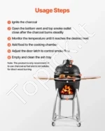 Keraminė Kamado kepsninė rūkykla 45 cm su ratukais ir termometru 10–400 °C - Image 6