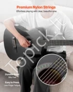 Klasikinė gitara, 780 mm, vaikiškas pradedančiųjų rinkinys su nailoninėmis stygomis, dėklu, dirželiu ir priedais, juoda - Image 3