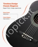 Klasikinė gitara, 780 mm, vaikiškas pradedančiųjų rinkinys su nailoninėmis stygomis, dėklu, dirželiu ir priedais, juoda - Image 5