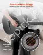 Klasikinė gitara, 960 mm, pradedančiųjų rinkinys su nailoninėmis stygomis, dėklu, dirželiu ir priedais, juoda - Image 3