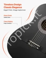 Klasikinė gitara, 960 mm, pradedančiųjų rinkinys su nailoninėmis stygomis, dėklu, dirželiu ir priedais, juoda - Image 5