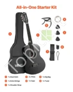 Klasikinė gitara, 960 mm, pradedančiųjų rinkinys su nailoninėmis stygomis, dėklu, dirželiu ir priedais, juoda - Image 7