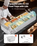 Komercinis elektrinis maisto šildytuvas-bain-marie su stikliniu dangčiu (8 indų, 1700 W) - Image 3
