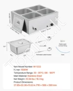 Komercinis maisto šildytuvas (bain marie) su dangčiu, 4 x 1/2 dydžio indais, 71 x 57 x 28 cm - Image 7