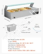 Komercinis maisto šildytuvas (bain marie) su stikliniu dangčiu, 6 x 1/3 dydžio indais, 118 x 36 x 38 cm - Image 7