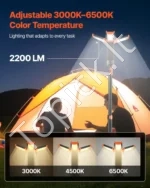LED darbo lempa su stovu, 2200 lm, 6Ah (su 3 lempų galvutėmis) - Image 2