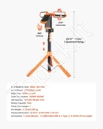 LED darbo lempa su stovu, 2200 lm, 6Ah (su 3 lempų galvutėmis) - Image 7